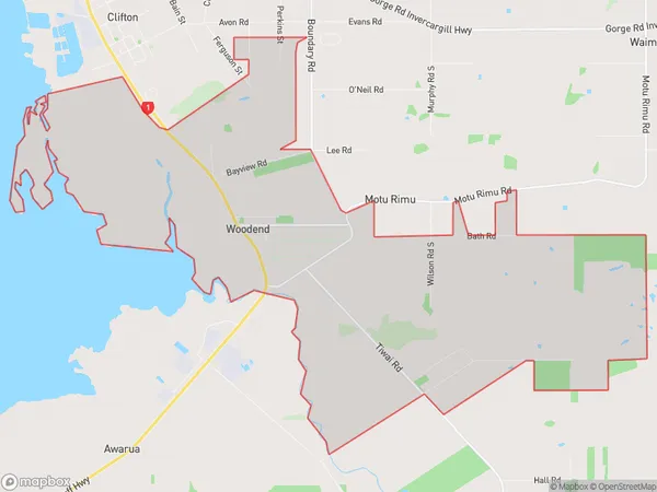 Woodend, Southland Polygon Area Map