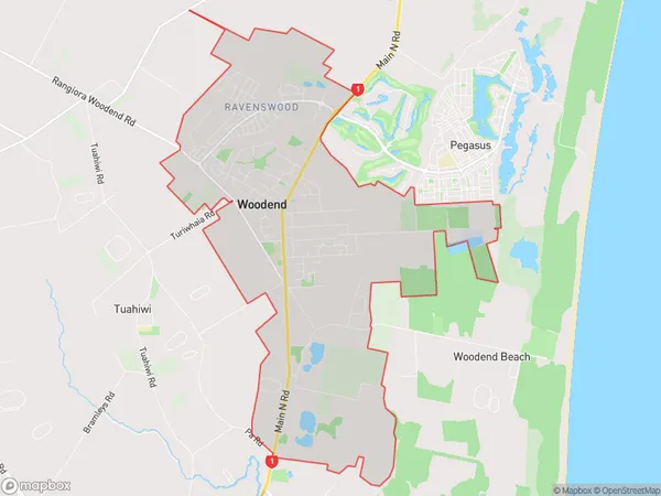 Woodend, Canterbury Polygon Area Map