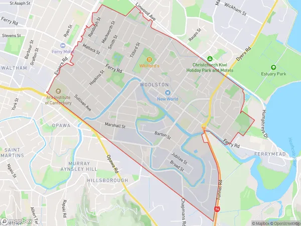 Woolston, Canterbury Polygon Area Map