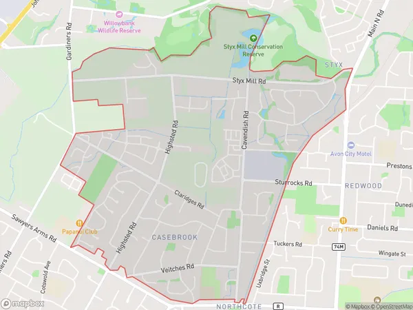 Casebrook, Canterbury Polygon Area Map