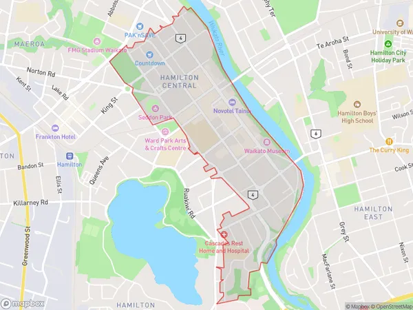 Hamilton Central, Waikato Polygon Area Map