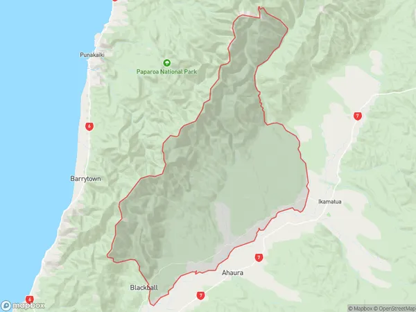 Atarau, West Coast Polygon Area Map