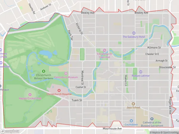 Christchurch Central, Canterbury Polygon Area Map