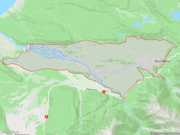 Fox Glacier, West Coast Polygon Area Map