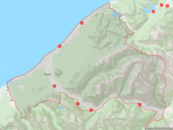 Haast, West Coast Polygon Area Map