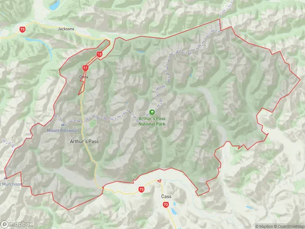 Arthur's Pass National Park, Canterbury Polygon Area Map