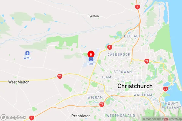 Christchurch Airport,Canterbury Region Map