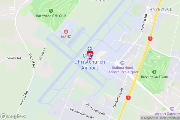 Christchurch Airport,Canterbury Area Map