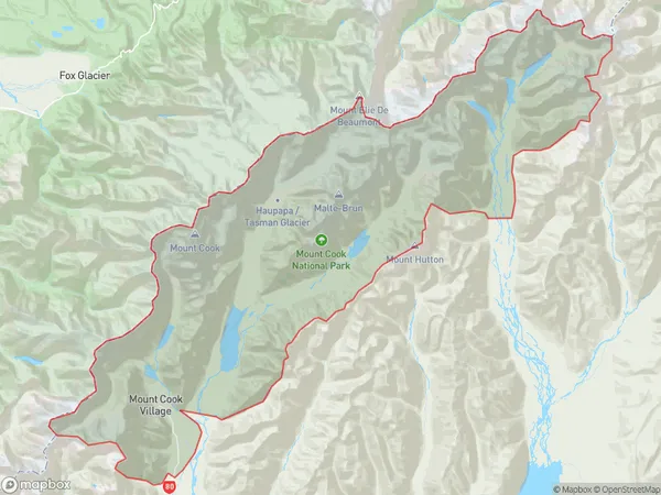 Aoraki/Mount Cook National Park,  Polygon Area Map