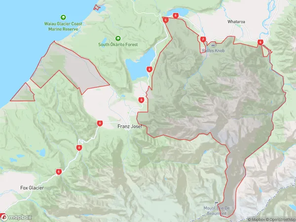 Waiho, West Coast Polygon Area Map