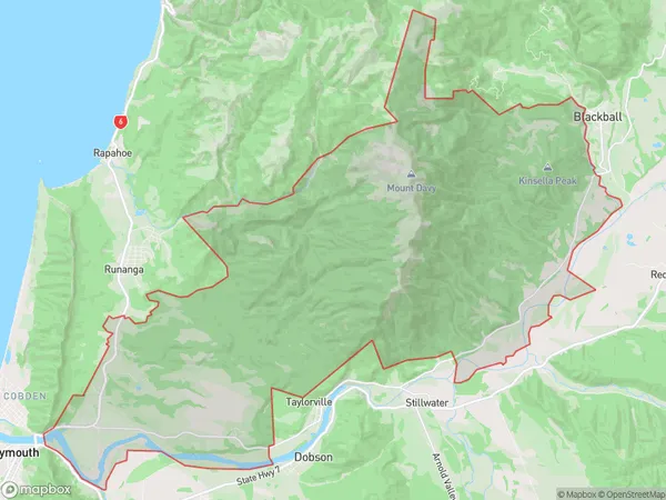 Coal Creek, West Coast Polygon Area Map