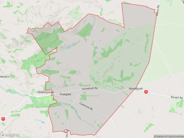 Coalgate, Canterbury Polygon Area Map