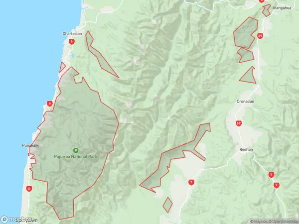 Paparoa National Park, West Coast Polygon Area Map