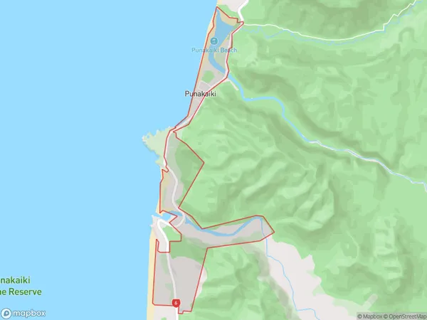 Punakaiki, West Coast Polygon Area Map