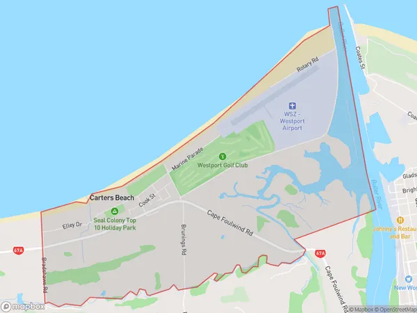 Carters Beach, West Coast Polygon Area Map