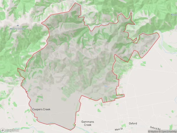 Coopers Creek, Canterbury Polygon Area Map