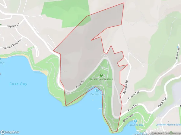 Corsair Bay, Canterbury Polygon Area Map