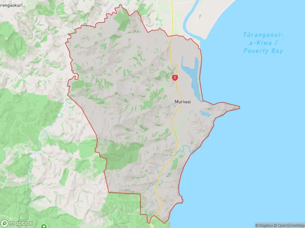 Muriwai, Gisborne Polygon Area Map