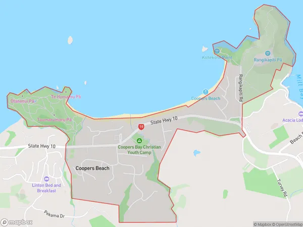 Coopers Beach, Northland Polygon Area Map