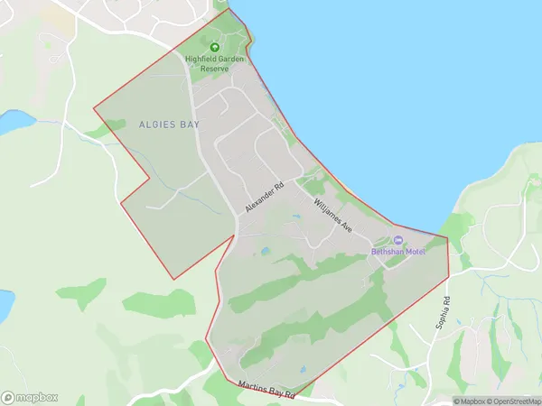 Algies Bay, Auckland Polygon Area Map