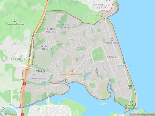 Orewa, Auckland Polygon Area Map