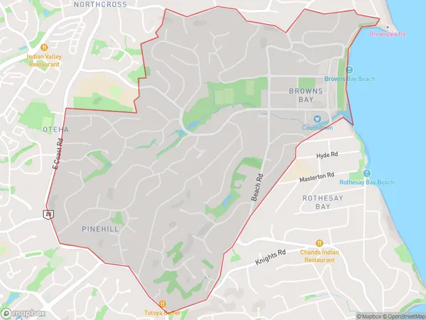 Browns Bay, Auckland Polygon Area Map