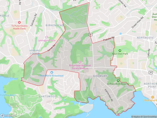 Birkenhead, Auckland Polygon Area Map