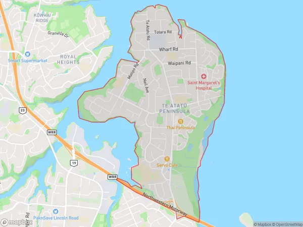 Te Atatu Peninsula, Auckland Polygon Area Map