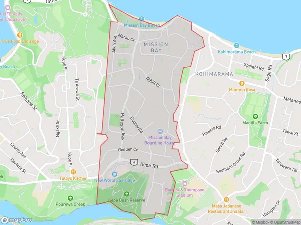 Mission Bay, Auckland Polygon Area Map