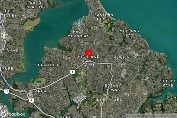 Highland Park,Auckland Satellite Map