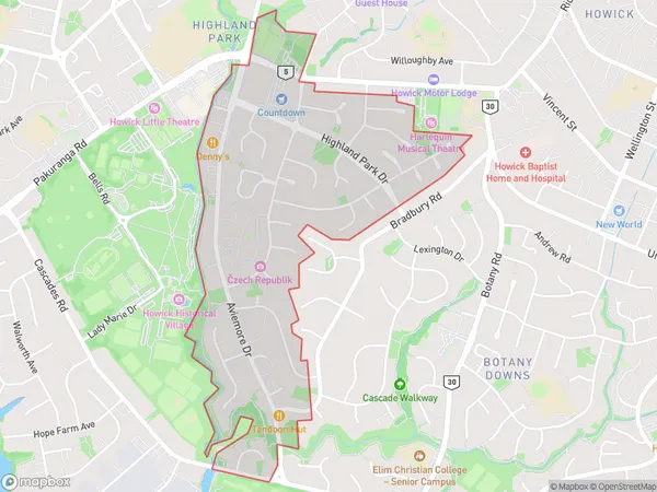 Highland Park, Auckland Polygon Area Map