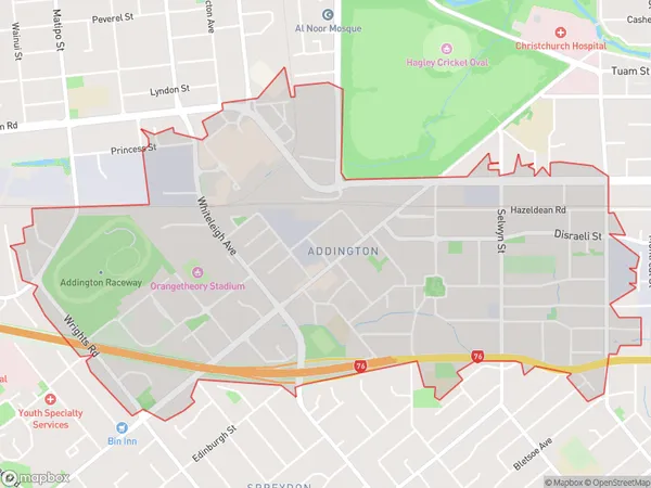 Addington, Canterbury Polygon Area Map