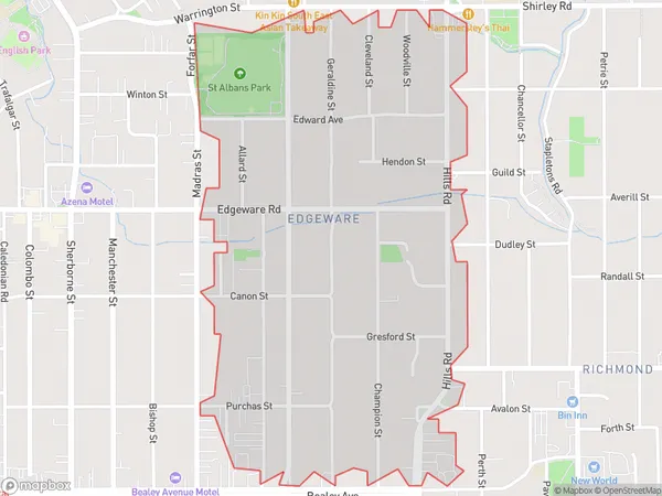 Edgeware, Canterbury Polygon Area Map