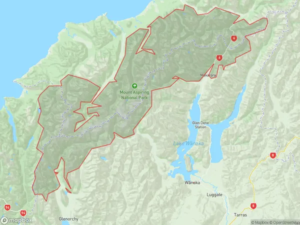 Mount Aspiring National Park, West Coast Polygon Area Map