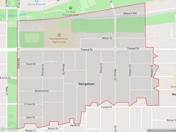 Georgetown, Southland Polygon Area Map