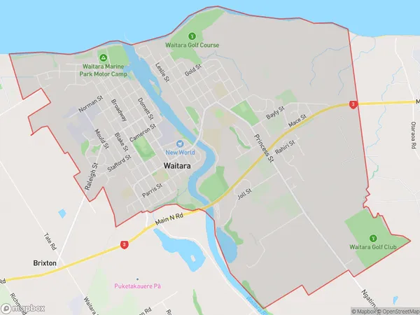 Waitara, Taranaki Polygon Area Map