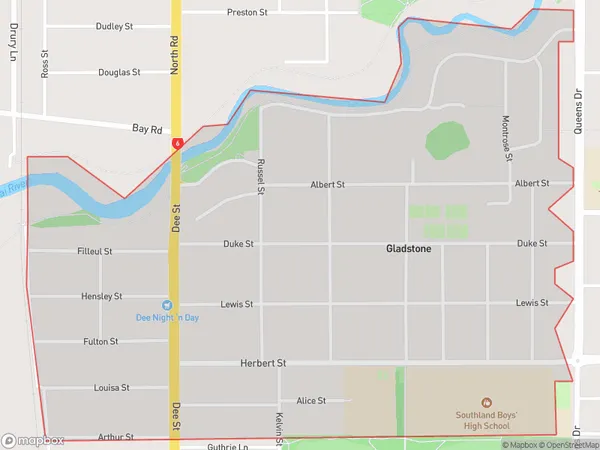 Gladstone, Southland Polygon Area Map