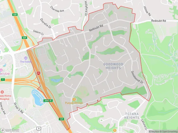 Goodwood Heights, Auckland Polygon Area Map