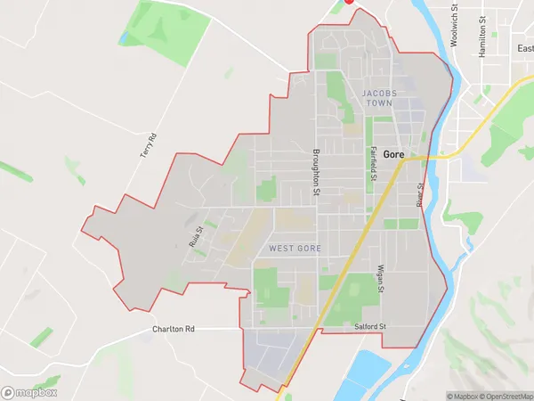 Gore, Southland Polygon Area Map