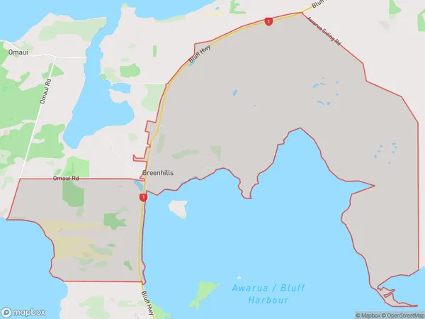 Greenhills, Southland Polygon Area Map