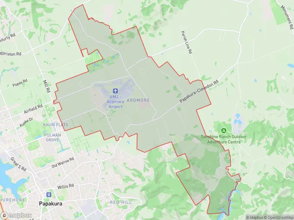 Ardmore, Auckland Polygon Area Map