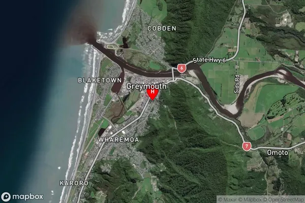 Greymouth,West Coast Satellite Map