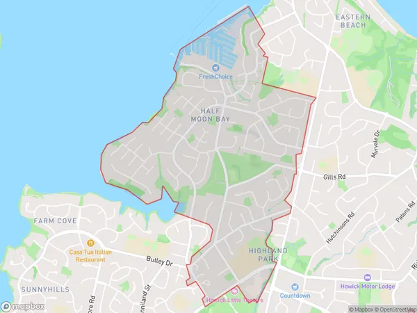 Half Moon Bay, Auckland Polygon Area Map