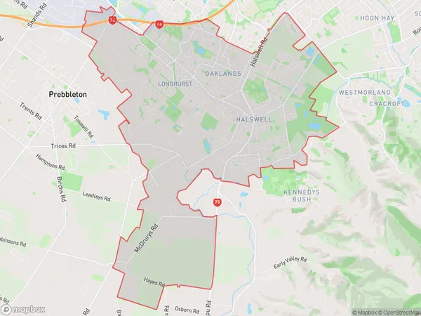 Halswell, Canterbury Polygon Area Map