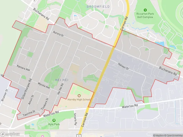 Hei Hei, Canterbury Polygon Area Map