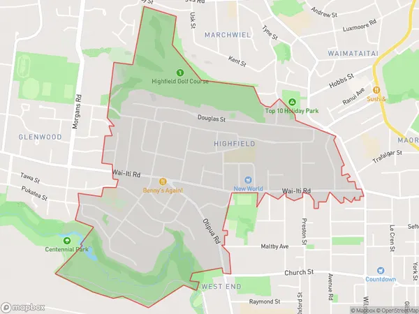 Highfield, Canterbury Polygon Area Map