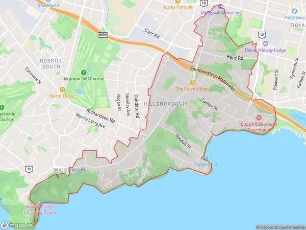 Hillsborough, Auckland Polygon Area Map