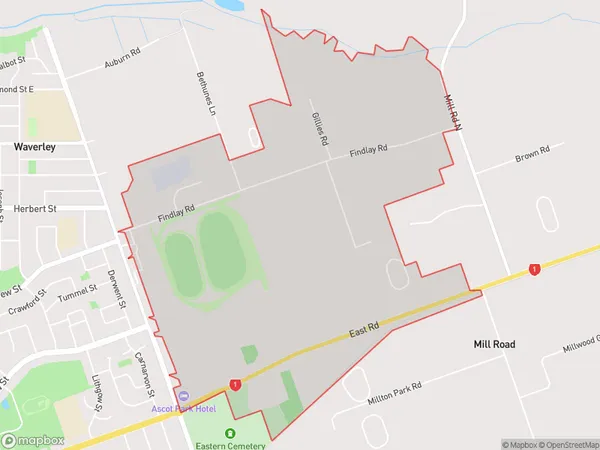 Ascot, Southland Polygon Area Map