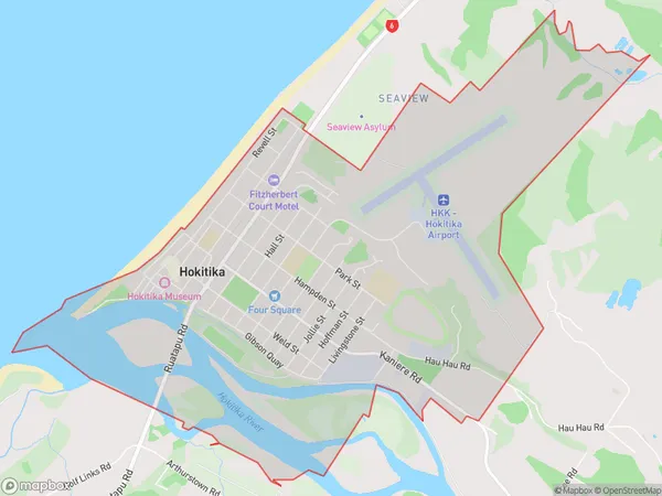 Hokitika, West Coast Polygon Area Map