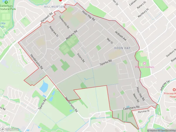 Hoon Hay, Canterbury Polygon Area Map